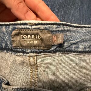 Torrid Blue Flare Jeans with Gold Stitching